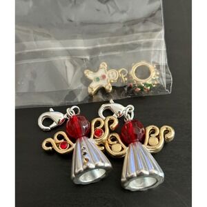 Pugster Christmas Charms Women OS Red Gold Angel Gingerbread Wreath Holiday Set